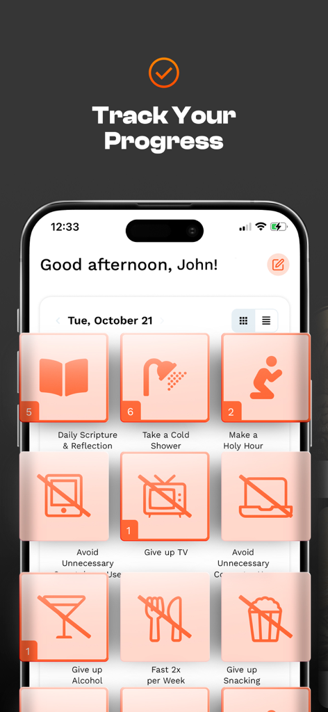 Exodus 90: Catholic Men's App - Exodus 90 app interface showing daily spiritual and ascetic discipline tracking.