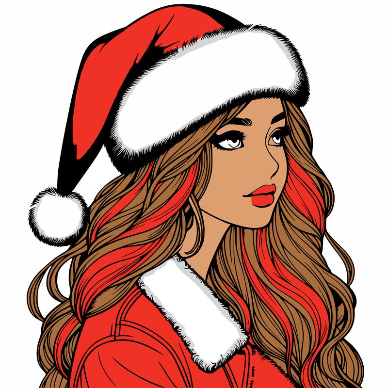 realistic girl in santa hat