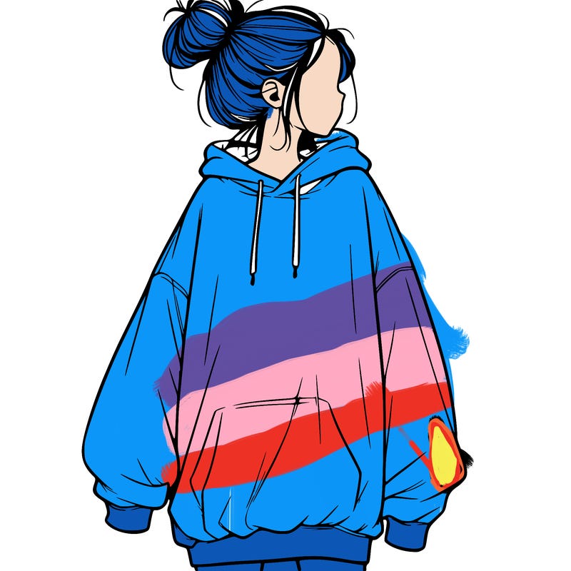 realistic girl with a oversized sweatshirt on and a bun