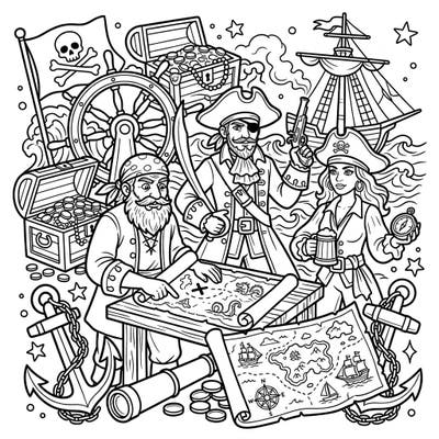 Dive into the thrilling world of high-seas adventure with this exciting Pirates & Buccaneers coloring page. Bring to life a crew of bold buccaneers and their search for legendary hidden treasures with your favorite colors.