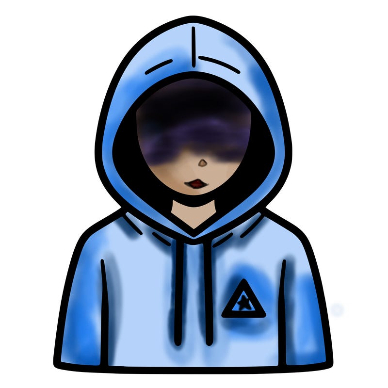 a person with non face waering a hoodie with a small triangle symbol