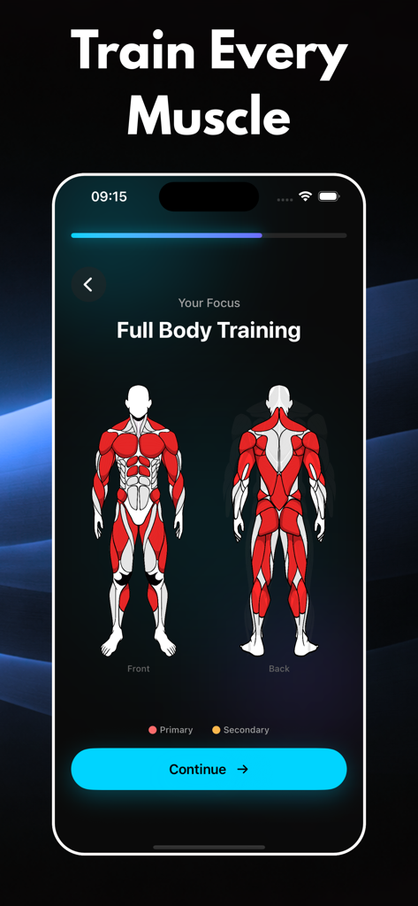 Calisthenics: CaliFit - Interface of the CaliFit app displaying a full body muscle map for targeted calisthenics training