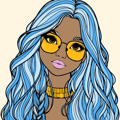 girl with long hair and freckles and glasses realistic