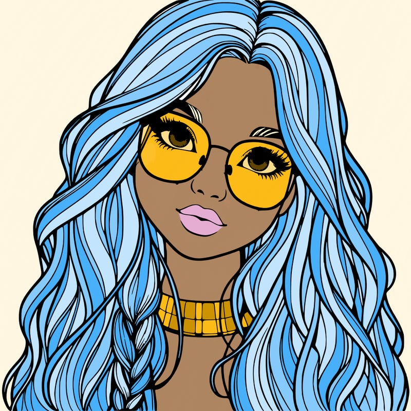 girl with long hair and freckles and glasses realistic