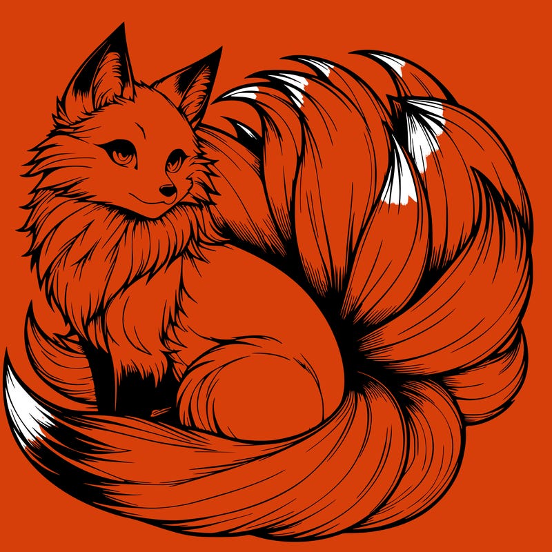 realistic detailed 9 tailed anime fox