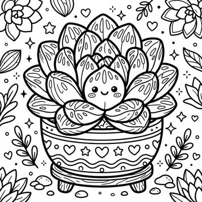 Bring this charming Kawaii Haworthia succulent to life with your favorite colors! Featuring a sweet little face and a decorative pot, this coloring page offers a delightful escape for plant lovers and kawaii art enthusiasts alike.