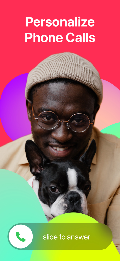 MyWall : Contact Poster - A personalized contact poster showing a man with his dog on a colorful call screen background