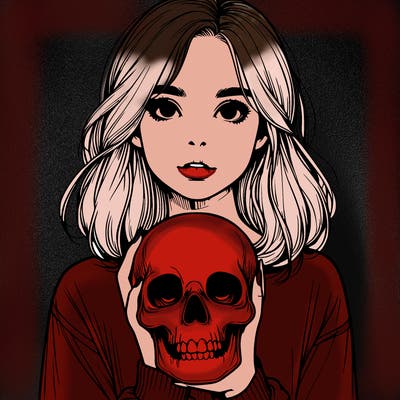 realistic girl holding a skull