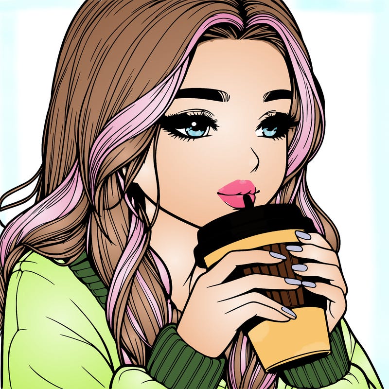 realistic girl drinking coffee