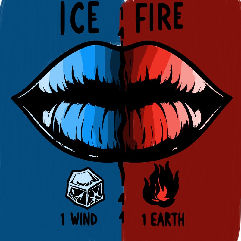 realistic lip split in fourth . 1 fourth ice 1 fire 1wind 1 earth
