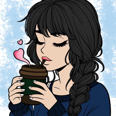realistic girl drinking coffee