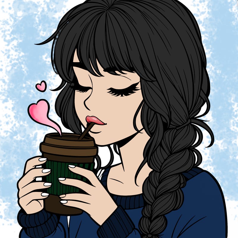 realistic girl drinking coffee
