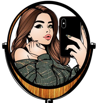 realistic girl taking mirror selfie beautiful