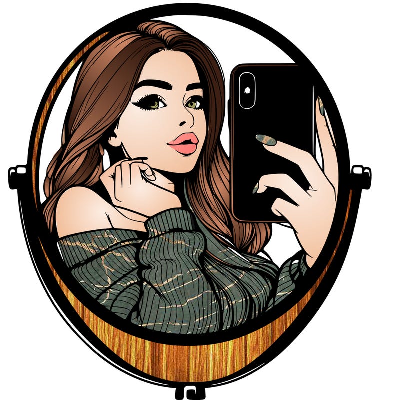 realistic girl taking mirror selfie beautiful