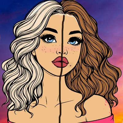 realistic girl with wavy hair and lips