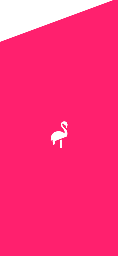 Flamingo Scooters app splash screen featuring a white flamingo logo on a bright pink background