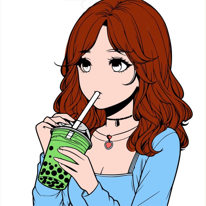 realistic girl drinking boba tea