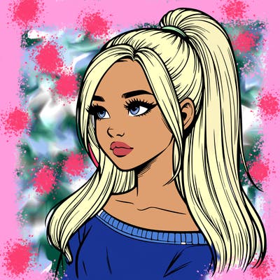 realistic girl with a high ponytail