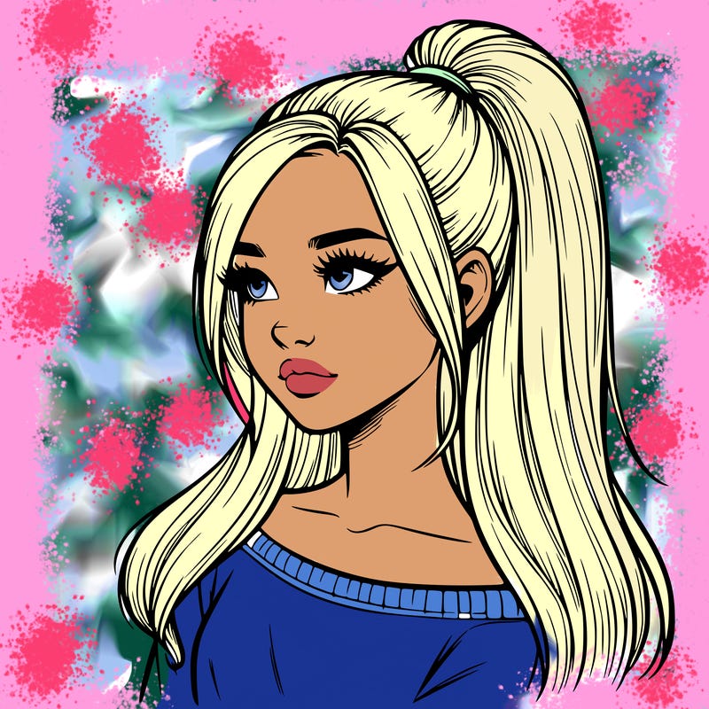 realistic girl with a high ponytail