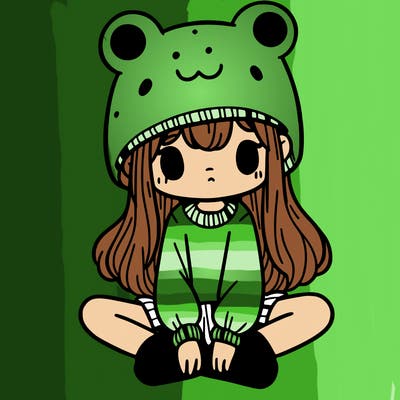 a girl wearing a frog hat and some frog socks