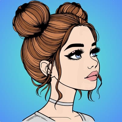 realistic girl with buns on the top of her head