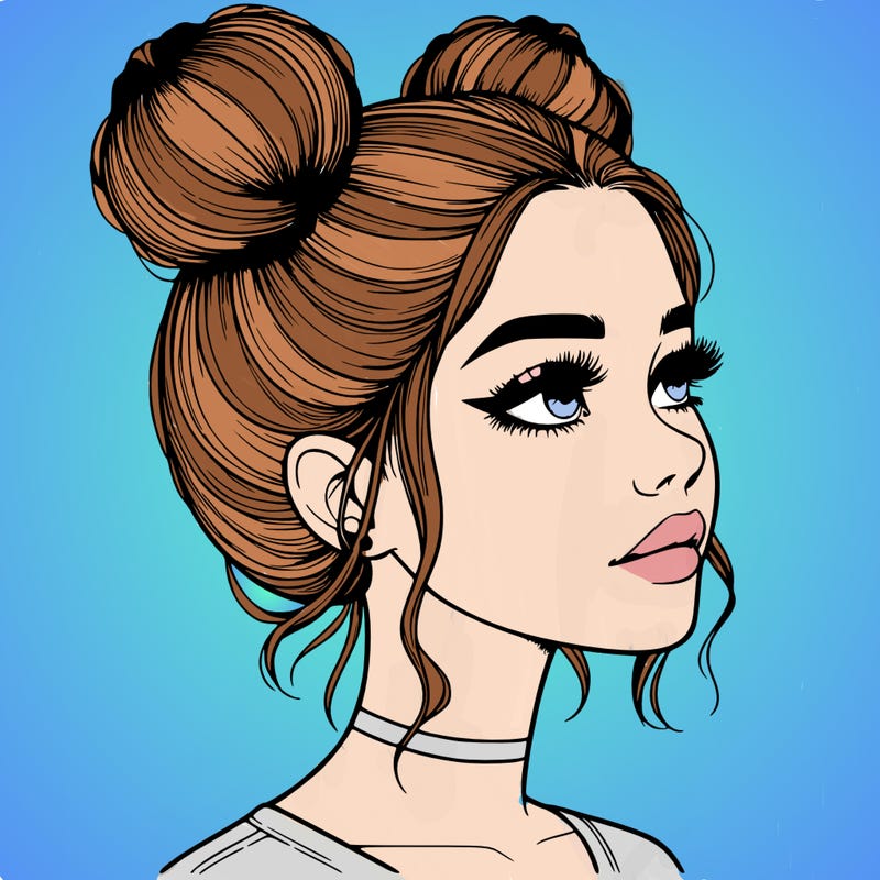 realistic girl with buns on the top of her head