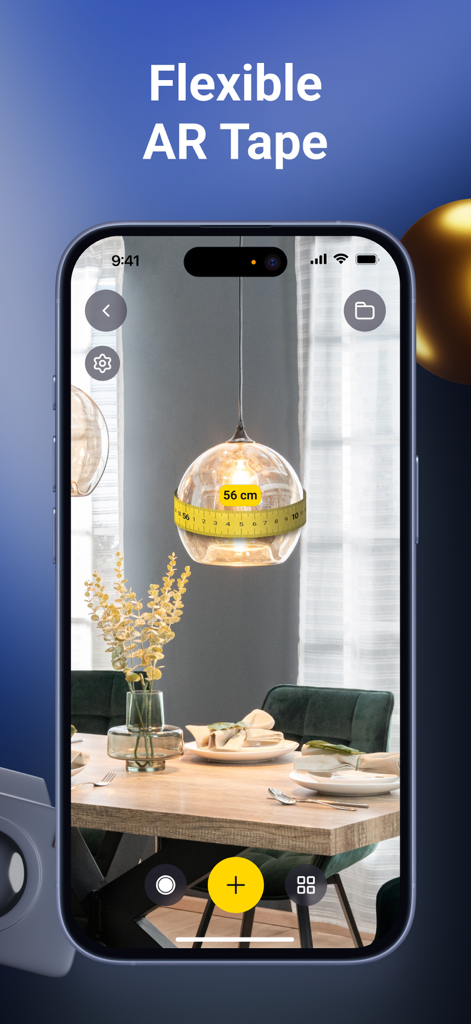 Ruler App: AR Tape Measure cm - Smartphone usando cinta métrica AR flexible para calcular la circunferencia de una lámpara redonda