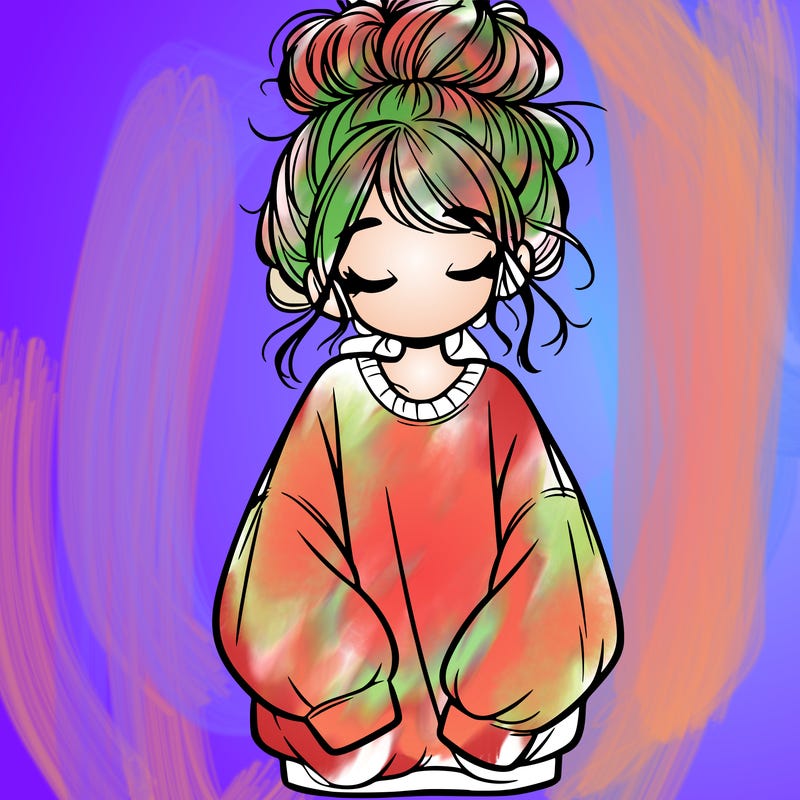 girl with baggy sweatshirt and messy bun