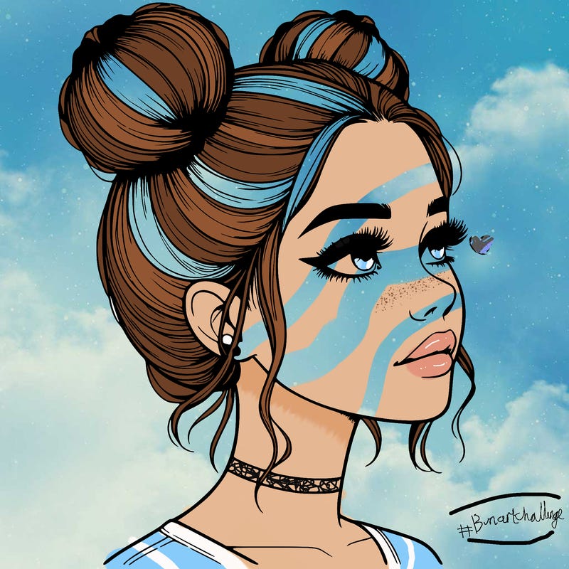 realistic girl with buns on the top of her head