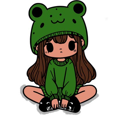 a girl wearing a frog hat and some frog socks