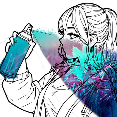 a realistic girl spray, painting