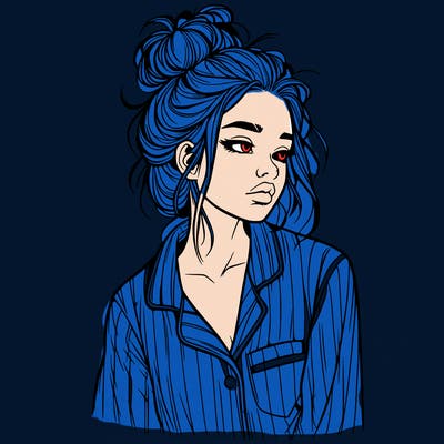 realistic woman with pajamas on and a messy bun