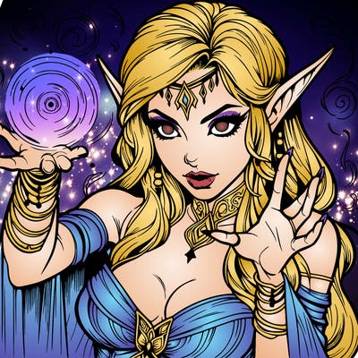 realistic scary beautiful elf sorceress casting spell