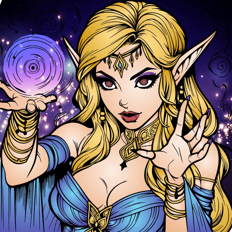 realistic scary beautiful elf sorceress casting spell