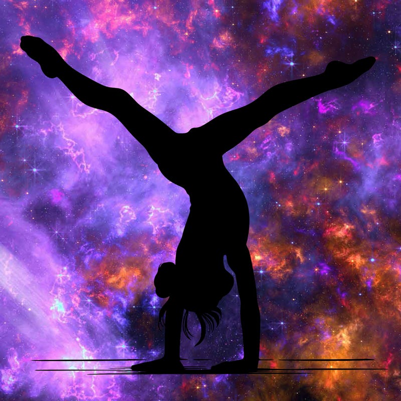 realistic gymnastic hand stand girl in four splits