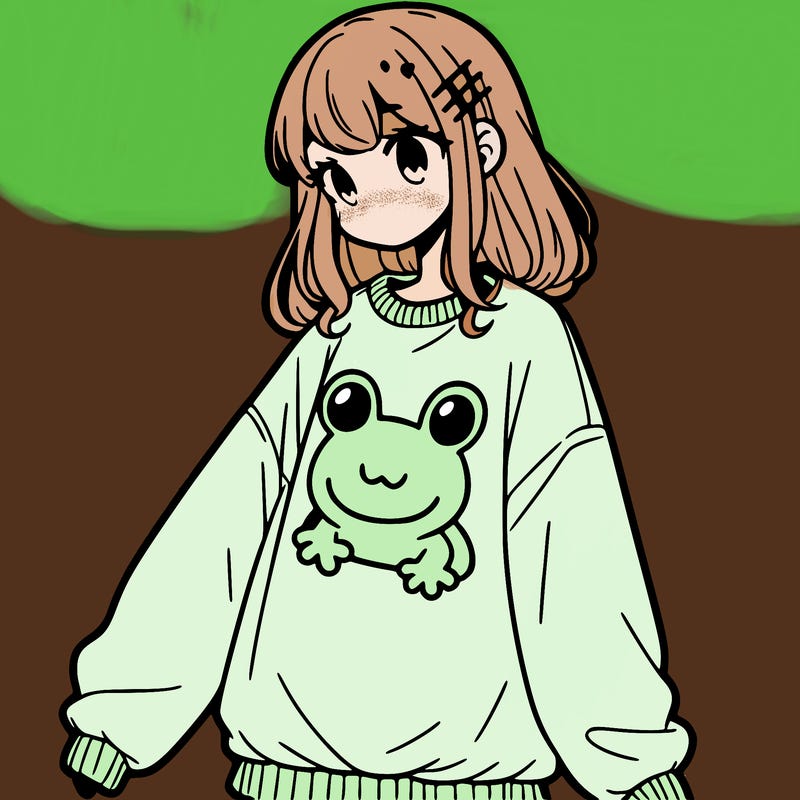 girl wearing frogging sweatshirt