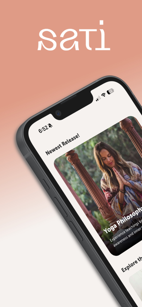 SATI studio - SATI studio app home screen on an iPhone featuring a yoga philosophy course