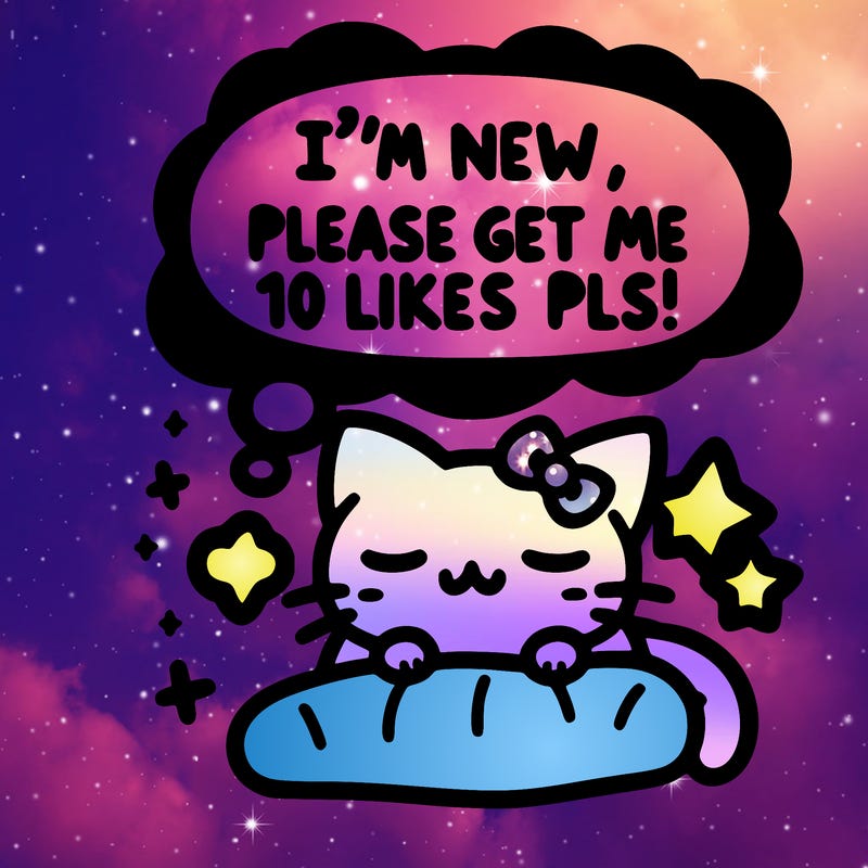 kitty taking a nap dream talking and saying "i'm new, please get me at least 10 likes pls!!"
