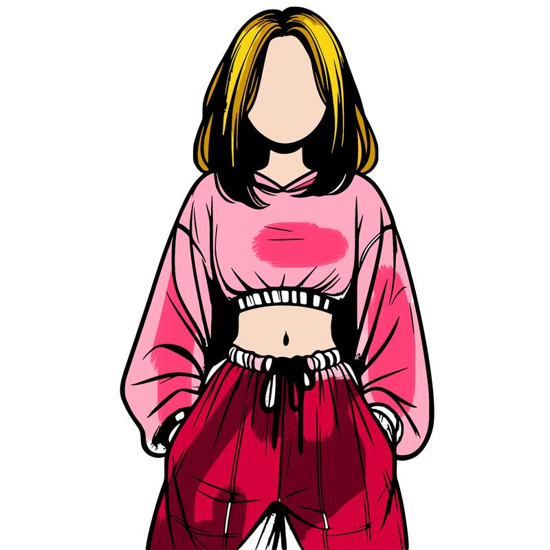 realistic girl faceless with baggy pants and a crop top