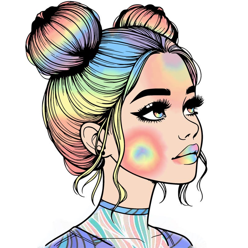 realistic girl with buns on the top of her head