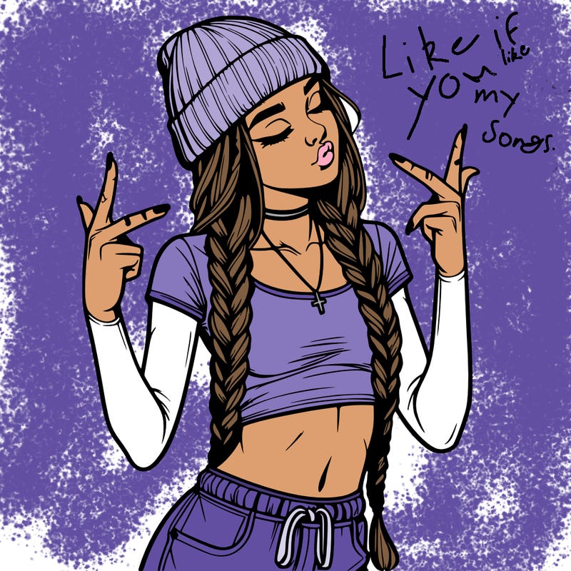 realistic teenage girl with braids and a beanie and crop top doing 🫶🏼