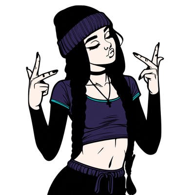 realistic teenage girl with braids and a beanie and crop top doing 🫶🏼