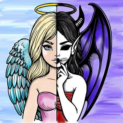 realistic angel half demon