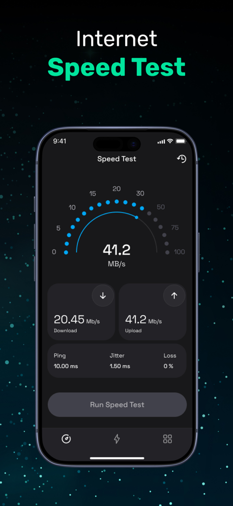 DataGuard VPN Master - Interfaz de prueba de velocidad de Internet para la aplicación DataGuard VPN Master