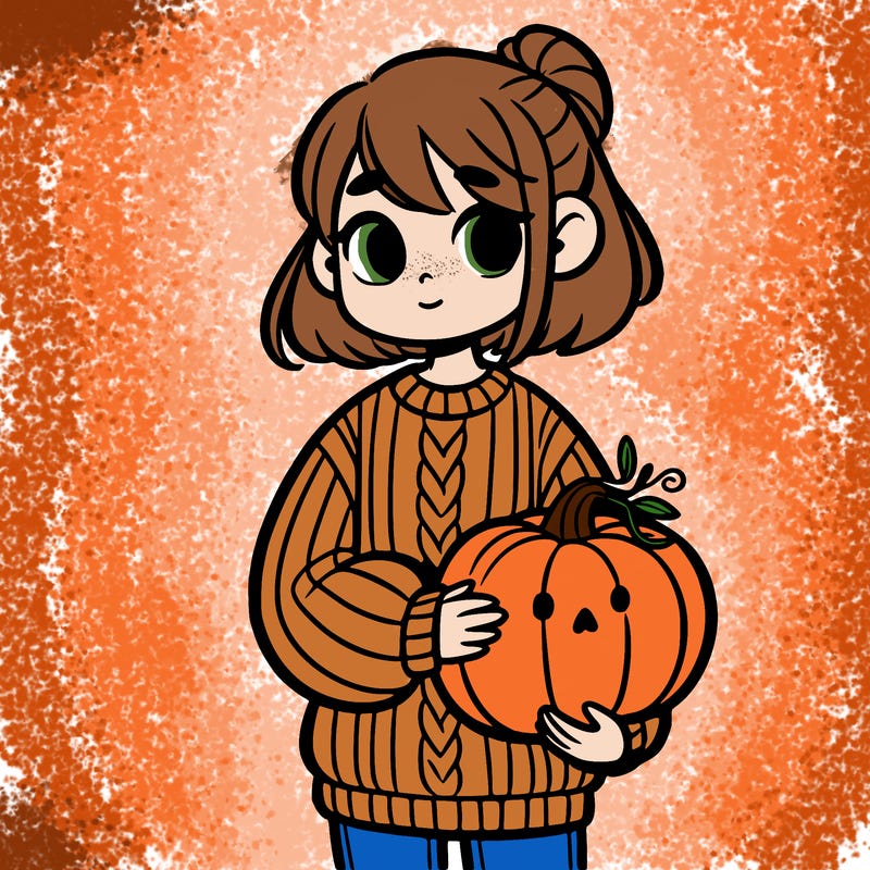 girl wearing a sweater holding a pumpkin