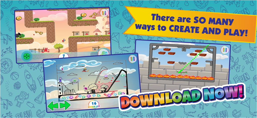 Showcase of diverse game styles and levels created in the Pixicade app