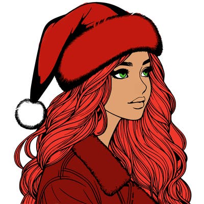realistic girl in santa hat