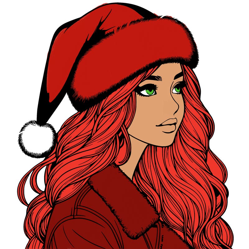 realistic girl in santa hat