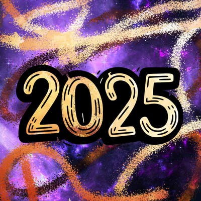 one line scrawled numbers sketch design “2025”