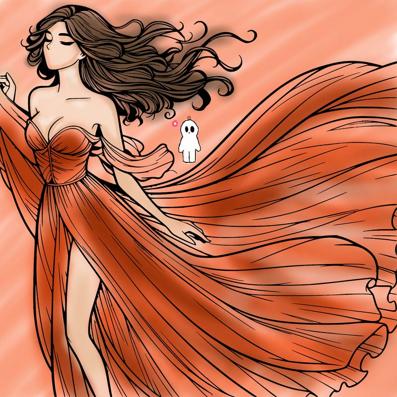 realistic woman in dress flowing the the wind